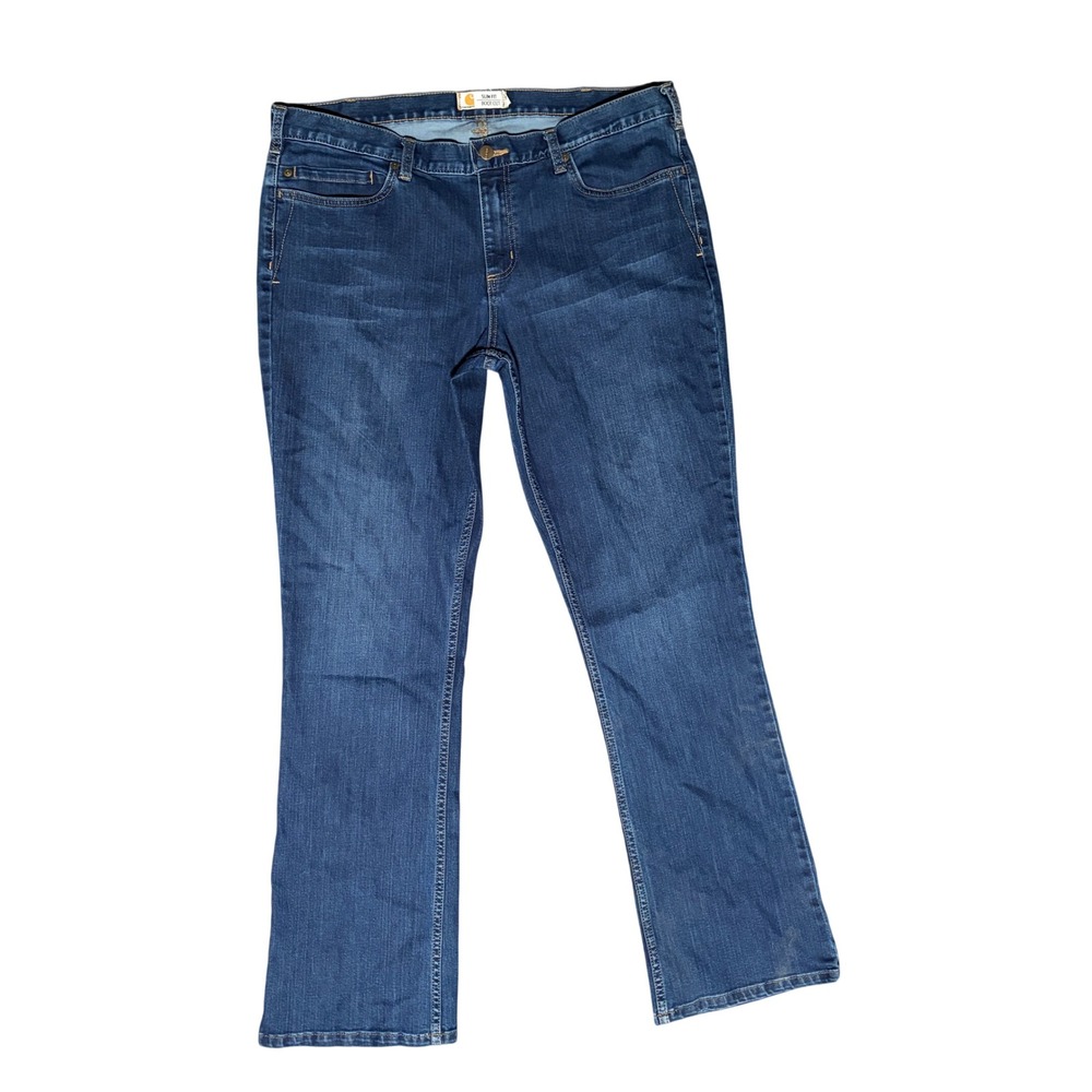 Carhartt Womens Slim Fit Boot Cut Jeans Medium Wash Blue Denim Size 18 Tall
